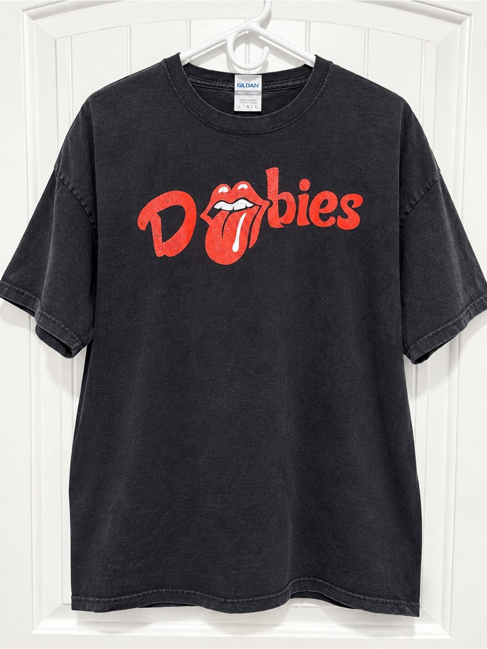 Doobies Tongue Graphic T-Shirt XL Faded Black Rock Stoner Parody Tee